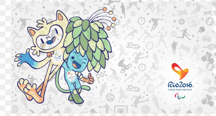 2016 Summer Olympics Rio De Janeiro 2016 Summer Paralympics Mascot Vinicius And Tom, PNG, 3365x1802px, Watercolor, Cartoon, Flower, Frame, Heart Download Free
