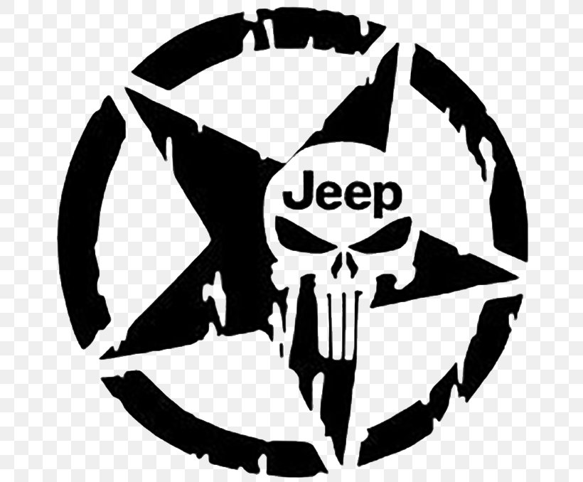 Punisher Jeep Decal Sticker Car, PNG, 672x678px, Punisher, Automotive Decal, Blackandwhite, Bumper Sticker, Car Download Free