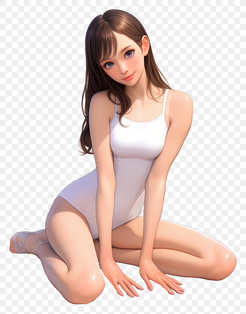 Anime Skin Care - Anime Girl In White Swimsuit PNG