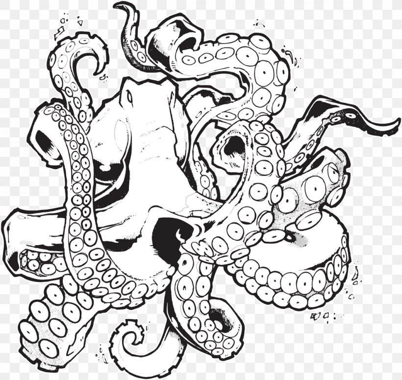 octopus drawing black and white