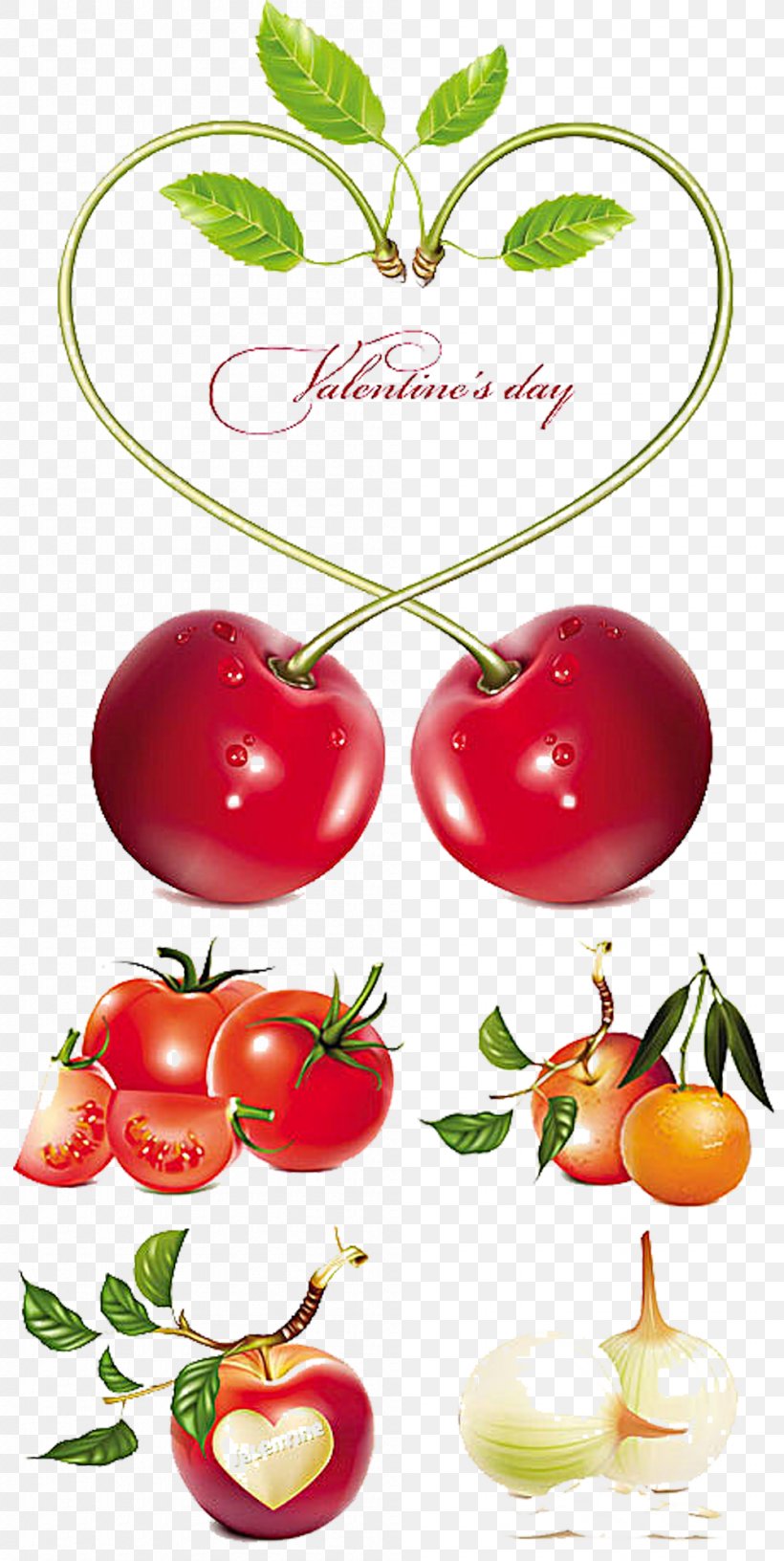 Cherry Valentines Day Heart Clip Art, PNG, 999x1989px, Cherry, Acerola, Acerola Family, Apple, Cherry Blossom Download Free