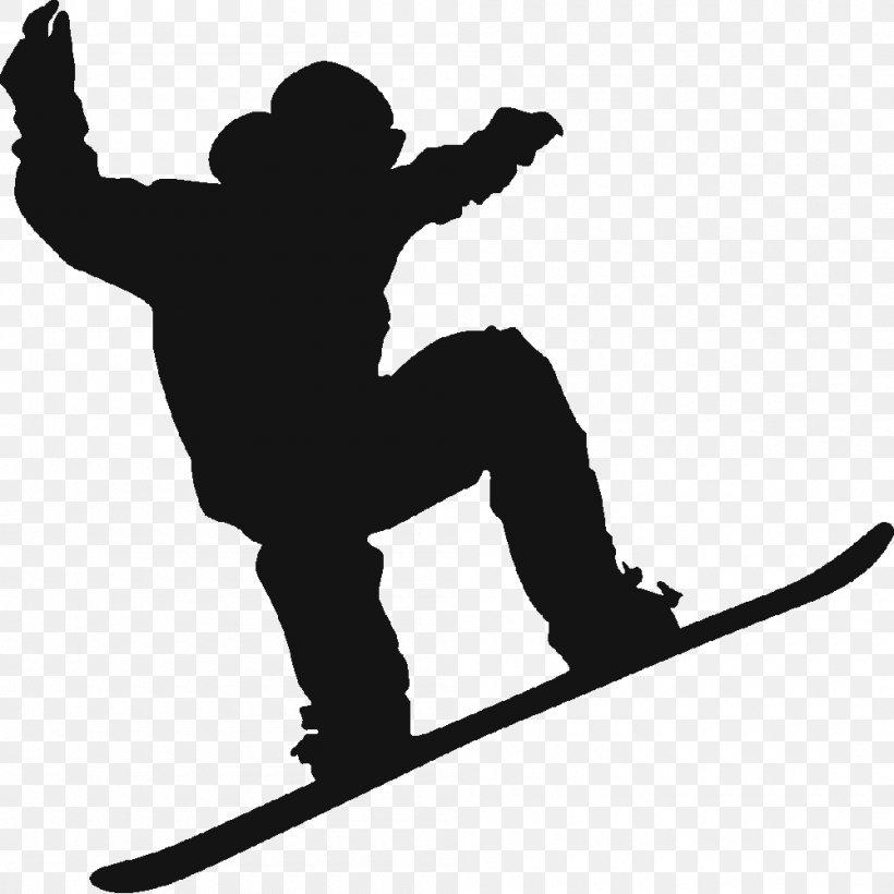Snowboarding Silhouette Skiing, PNG, 1000x1000px, Snowboarding, Black And White, Decal, Flow, Joint Download Free