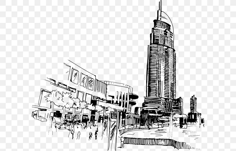 Dubai Drawing Royalty-free, PNG, 600x528px, Dubai, Architecture, Artwork, Black And White, Building Download Free