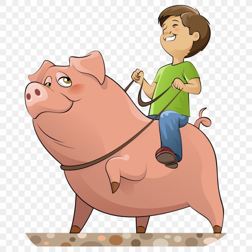 Domestic Pig Cartoon Royalty-free Illustration, PNG, 1000x1000px, Domestic Pig, Art, Boy, Cartoon, Child Download Free