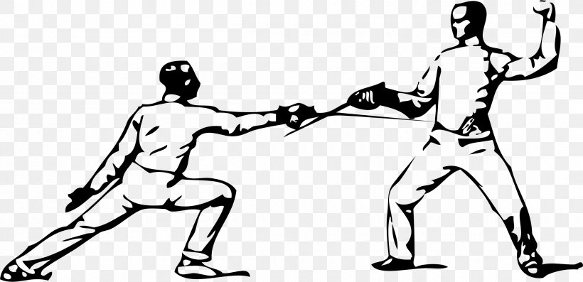Fencing Parry Clip Art, PNG, 2400x1164px, Fencing, Area, Arm, Black, Black And White Download Free