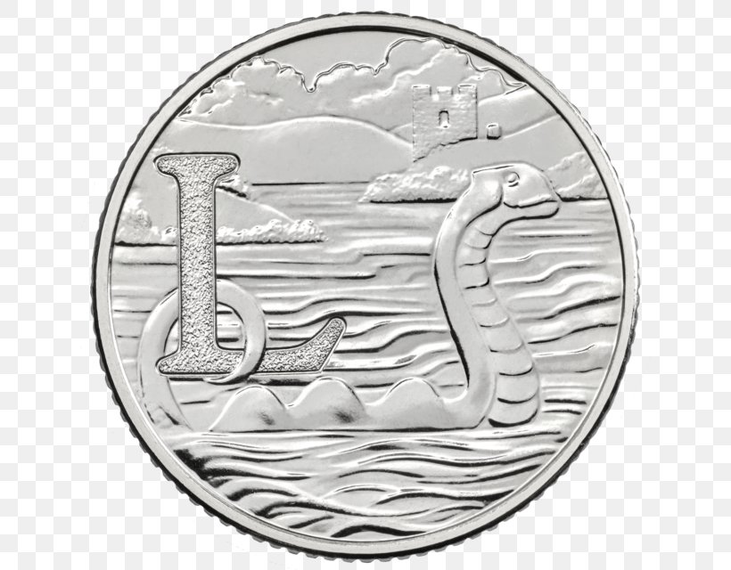 Loch Ness Monster Royal Mint Angel Of The North Ten Pence, PNG, 640x640px, Loch Ness, Angel Of The North, Black And White, Coin, Currency Download Free