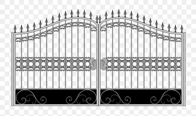 Gate Fence Wrought Iron Iron Railing, PNG, 2079x1234px, Gate, Black And White, Cast Iron, Door, Einfriedung Download Free