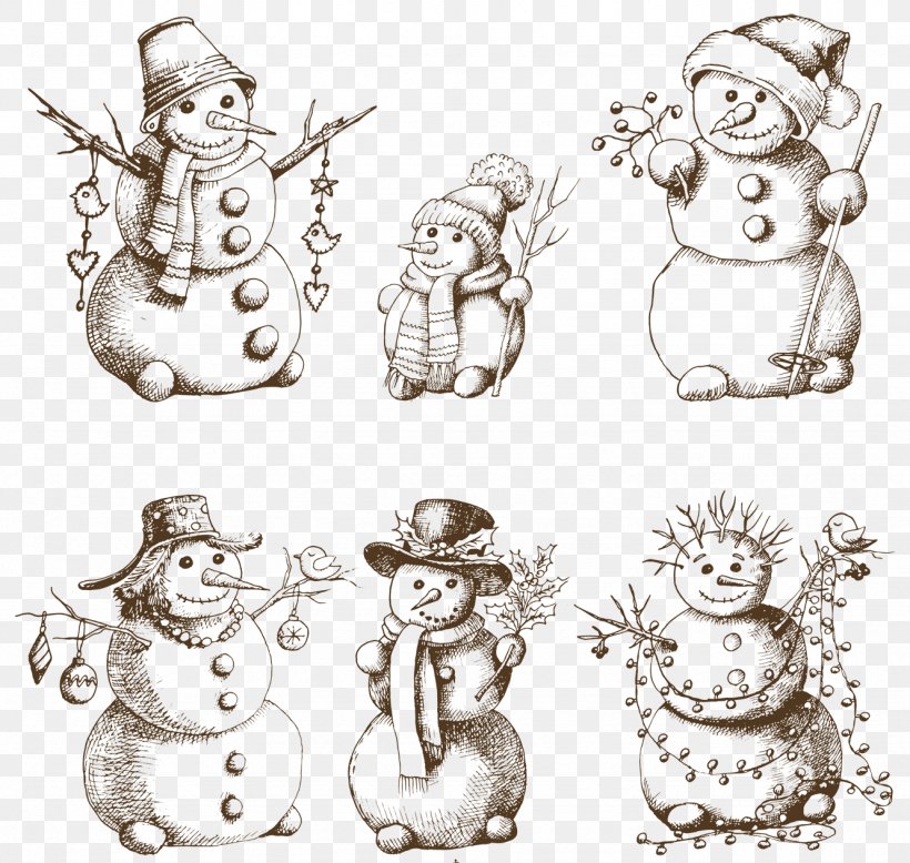 Christmas Snowman, PNG, 1332x1265px, Christmas, Art, Black And White, Body Jewelry, Drawing Download Free
