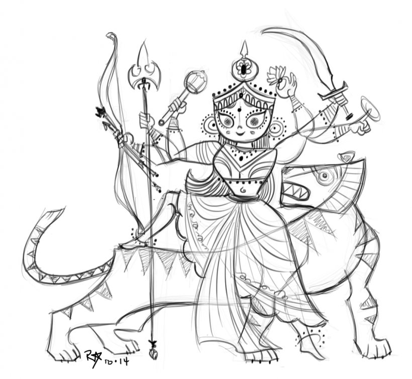 Durga Drawing Line Art Sketch, PNG, 1100x1014px, Durga, Art, Artwork, Black And White, Deity Download Free