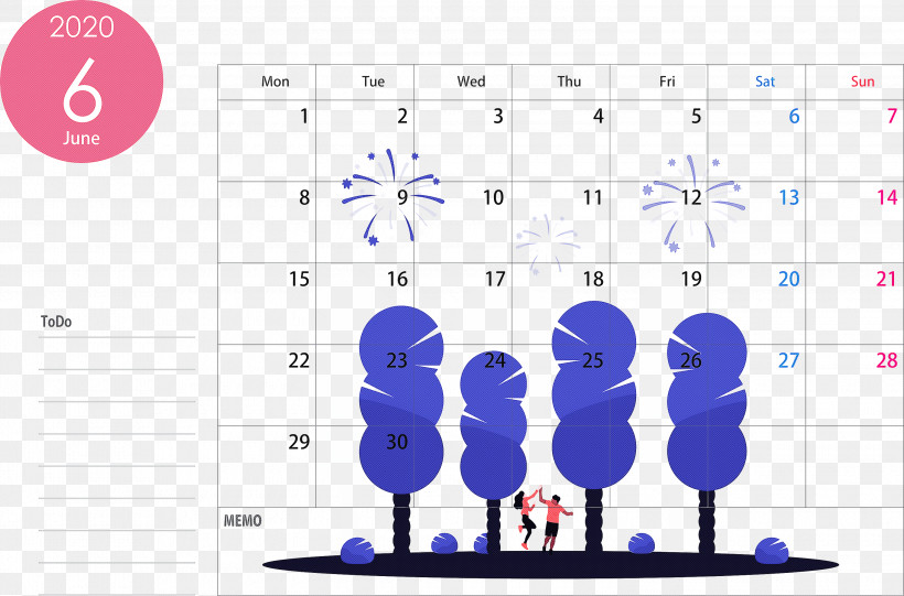 June 2020 Calendar 2020 Calendar, PNG, 3000x1982px, 2020 Calendar, June 2020 Calendar, Diagram, Line, Purple Download Free