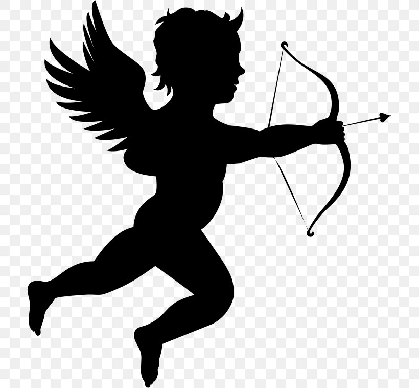 Cherub Cupid Silhouette Clip Art, PNG, 713x758px, Cherub, Arm, Black And White, Bow And Arrow, Cupid Download Free