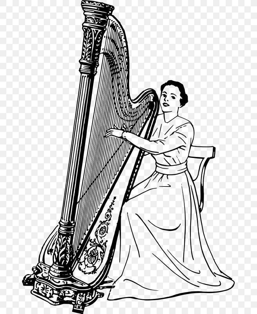 Celtic Harp Konghou Clip Art, PNG, 679x1000px, Celtic Harp, Black And White, Drawing, Harp, Konghou Download Free