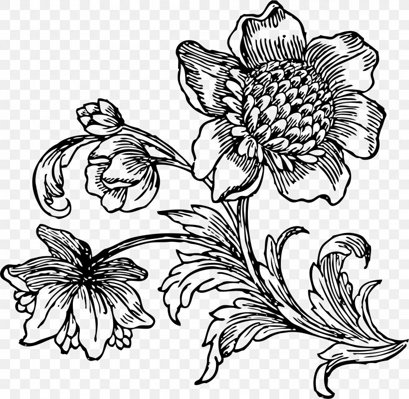 Flower Drawing Line Art Black And White Clip Art, PNG, 2179x2126px, Flower, Artwork, Black, Black And White, Chrysanths Download Free