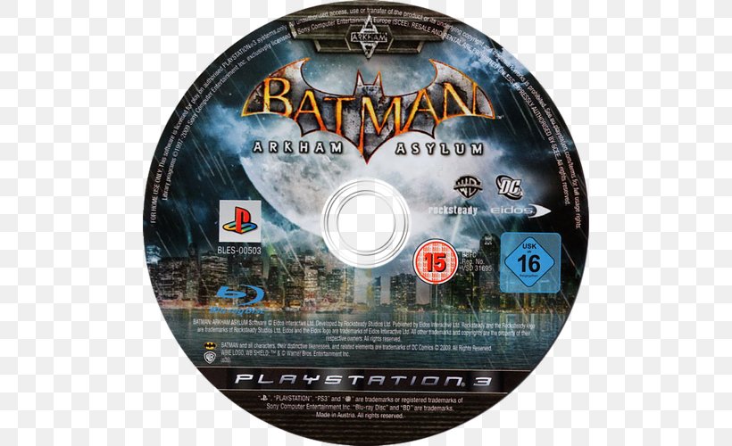 Batman: Arkham Asylum Batman: Arkham City PlayStation 3 Rocksteady Studios Eidos Interactive, PNG, 500x500px, Batman Arkham Asylum, Batman Arkham, Batman Arkham City, Compact Disc, Dvd Download Free