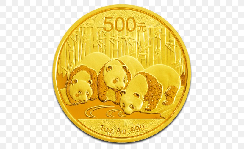Giant Panda Chinese Gold Panda Gold Coin Bullion Coin, PNG, 500x500px, Giant Panda, Australian Gold Nugget, Bullion, Bullion Coin, Chinese Gold Panda Download Free