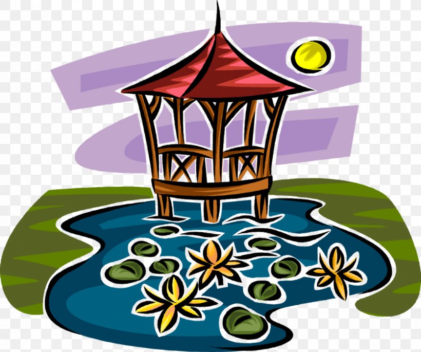 Clip Art Illustration Vector Graphics Gazebo Image, PNG, 837x700px, Gazebo, Artwork, Flower, Garden, Pond Download Free