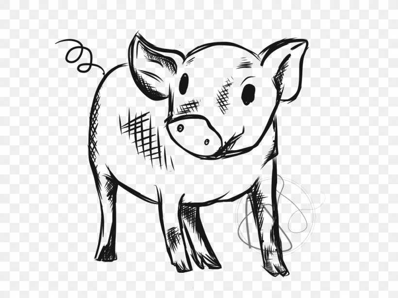 Pig Cartoon, PNG, 1024x768px, Pig, Blackandwhite, Cartoon, Cattle, Coloring Book Download Free