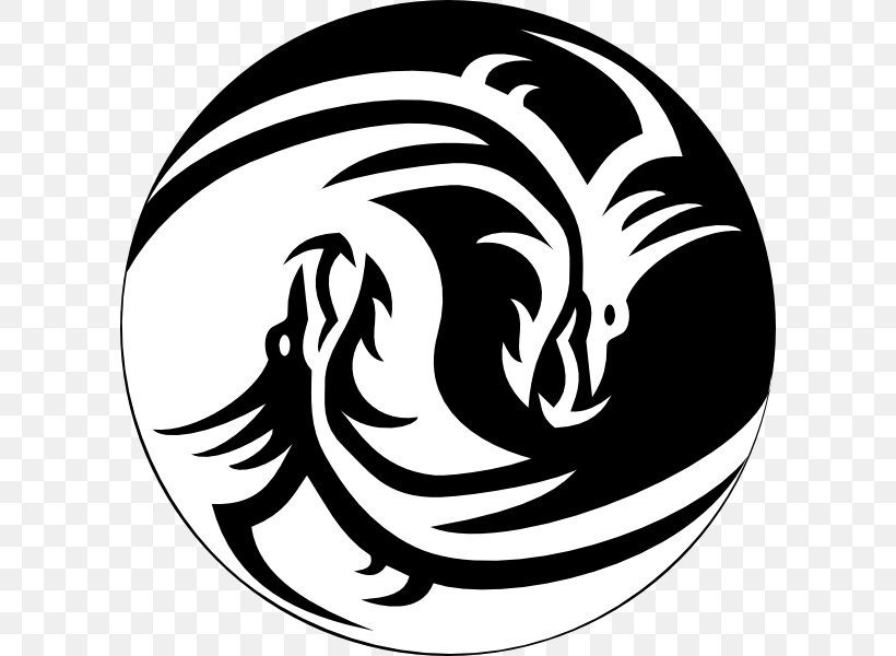 Yin And Yang Chinese Dragon Symbol Clip Art, PNG, 600x600px, Yin And Yang, Artwork, Black And White, Chinese Dragon, Dragon Download Free