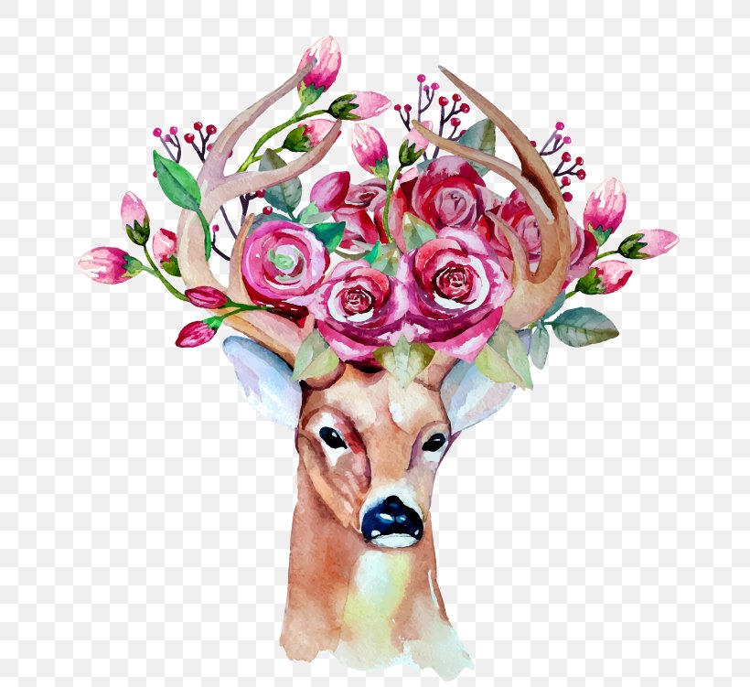 Deer Wedding Invitation Drawing Watercolor Painting, PNG, 695x751px, Deer, Art, Cut Flowers, Drawing, Flora Download Free