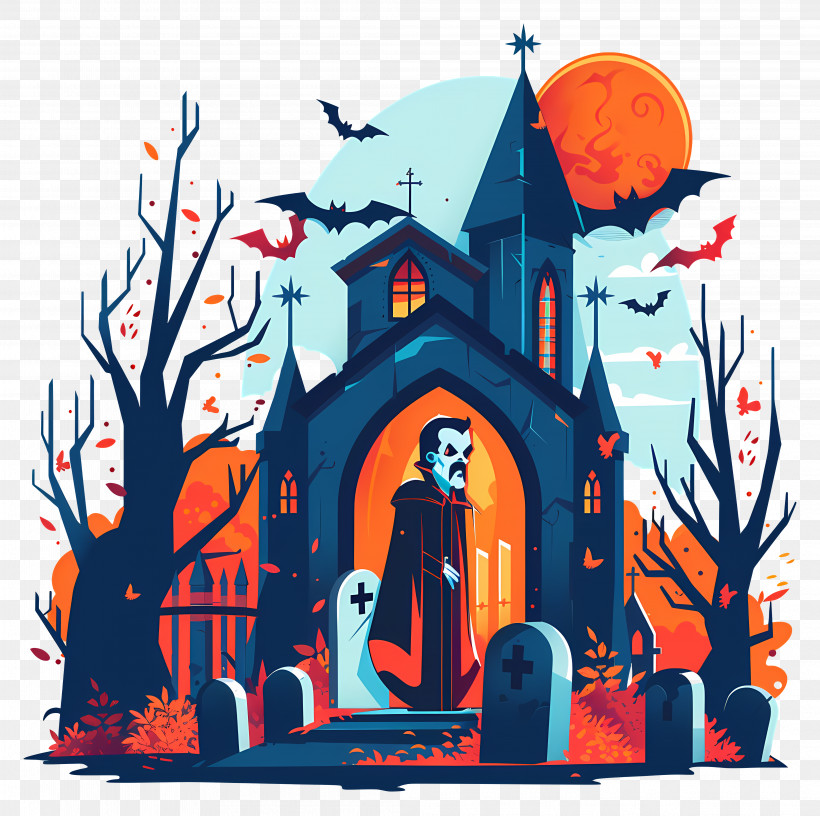 Halloween Dracula - Spooky Haunted House PNG