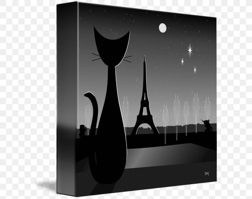 Eiffel Tower Cat Art Canvas, PNG, 606x650px, Eiffel Tower, Art, Black, Black And White, Canvas Download Free