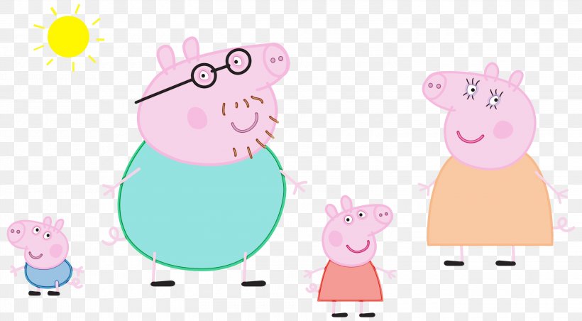 Daddy Pig Mummy Pig George Pig, PNG, 3000x1657px, Daddy Pig, Animated Cartoon, Cartoon, George Pig, Grandpa Pig Download Free