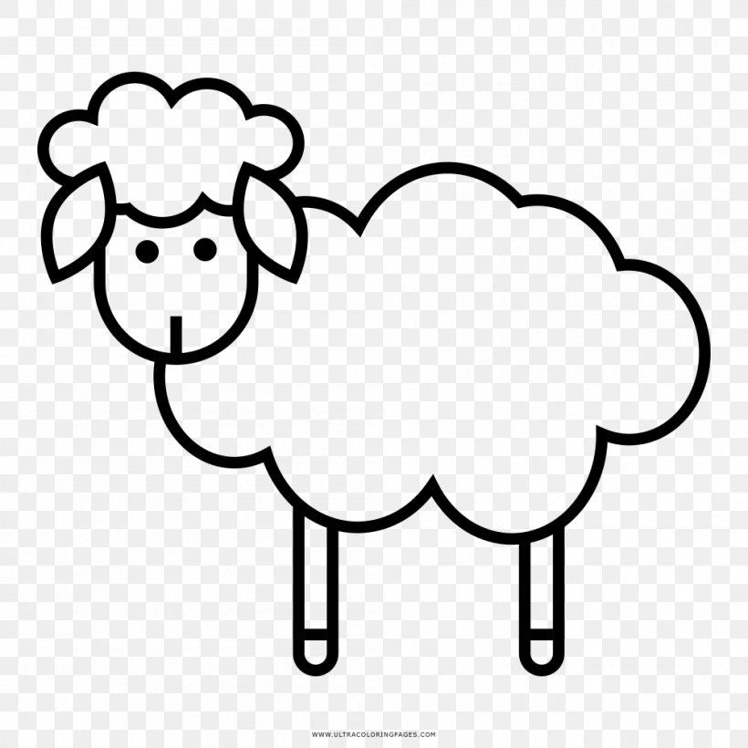 Sheep Drawing Coloring Book Black And White, PNG, 1000x1000px, Watercolor, Cartoon, Flower, Frame, Heart Download Free