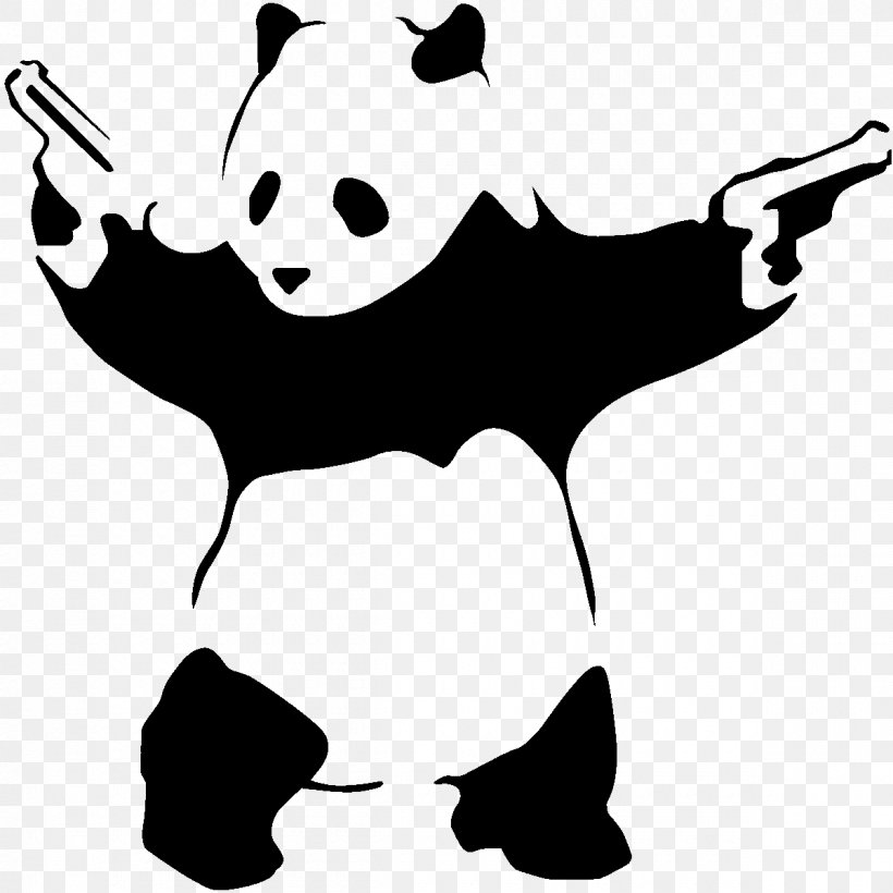 Giant Panda T-shirt Stencil Gun Canvas Print, PNG, 1200x1200px, Giant Panda, Art, Artwork, Banksy, Black Download Free