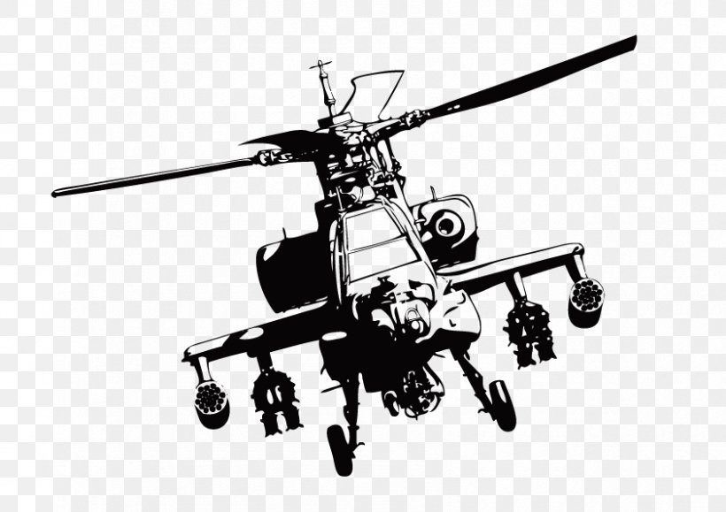 Boeing AH-64 Apache Helicopter Clip Art, PNG, 842x595px, Boeing Ah64 Apache, Aircraft, Attack Helicopter, Black And White, Helicopter Download Free