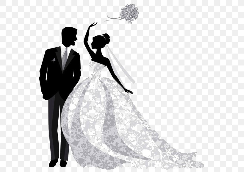 Wedding Invitation Bridegroom Vector Graphics, PNG, 575x578px, Wedding Invitation, Black And White, Bridal Clothing, Bride, Bridegroom Download Free