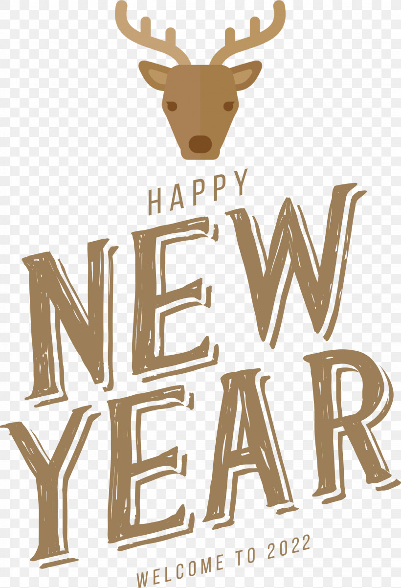 Happy New Year 2022 2022 New Year 2022, PNG, 2046x3000px, Reindeer, Antler, Biology, Deer, Logo Download Free