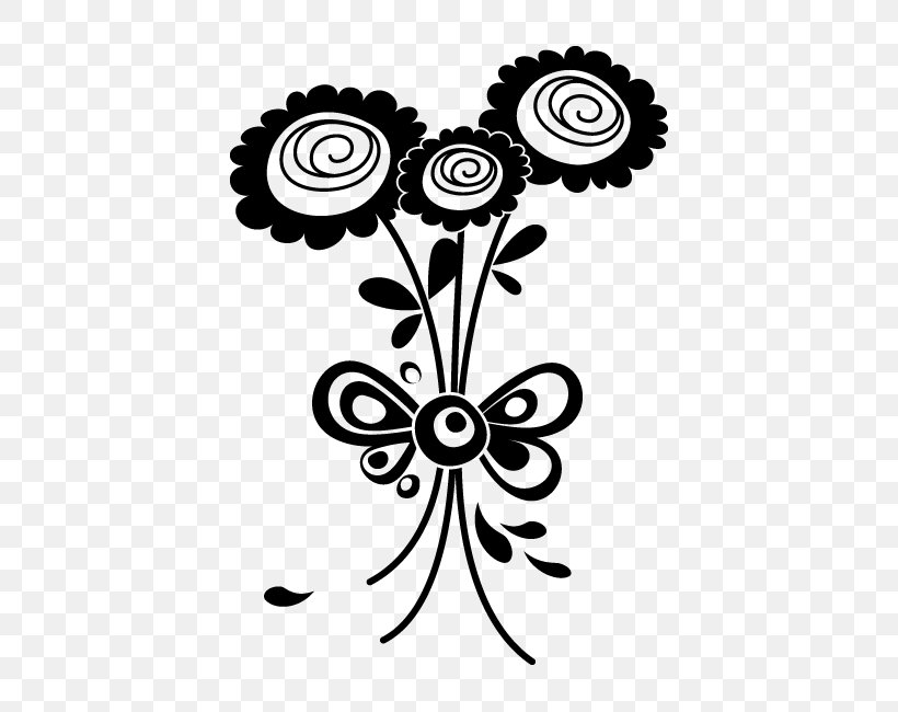 Floral Design Silhouette Sticker, PNG, 650x650px, Floral Design, Artwork, Black And White, Branch, Cut Flowers Download Free