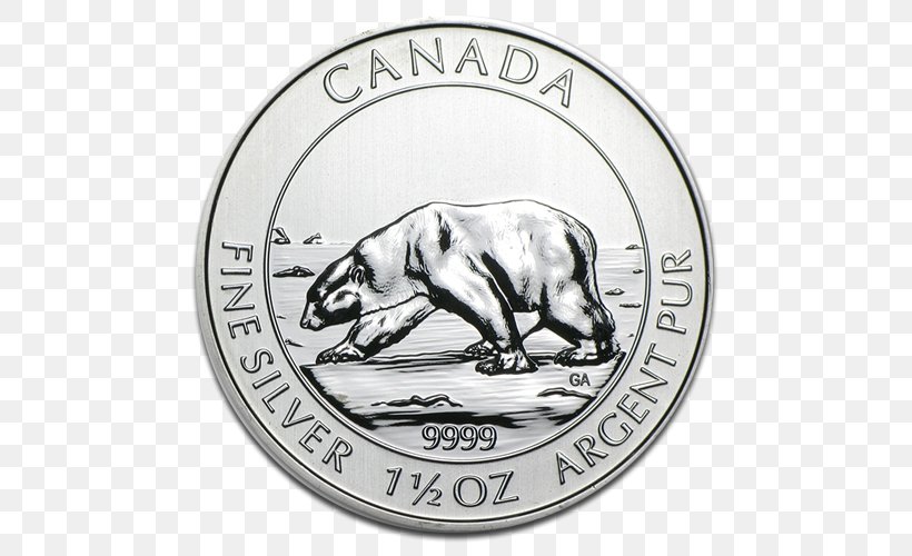 Polar Bear Silver Coin Bullion Coin Canada, PNG, 500x500px, Polar Bear, Apmex, Black And White, Bullion, Bullion Coin Download Free