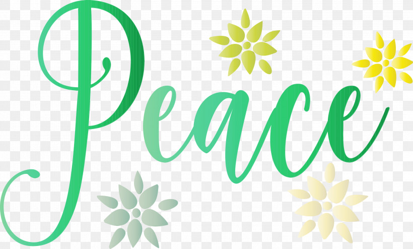 Logo Flower Tree Green Text, PNG, 2999x1810px, Peace, Flower, Green, Logo, Paint Download Free