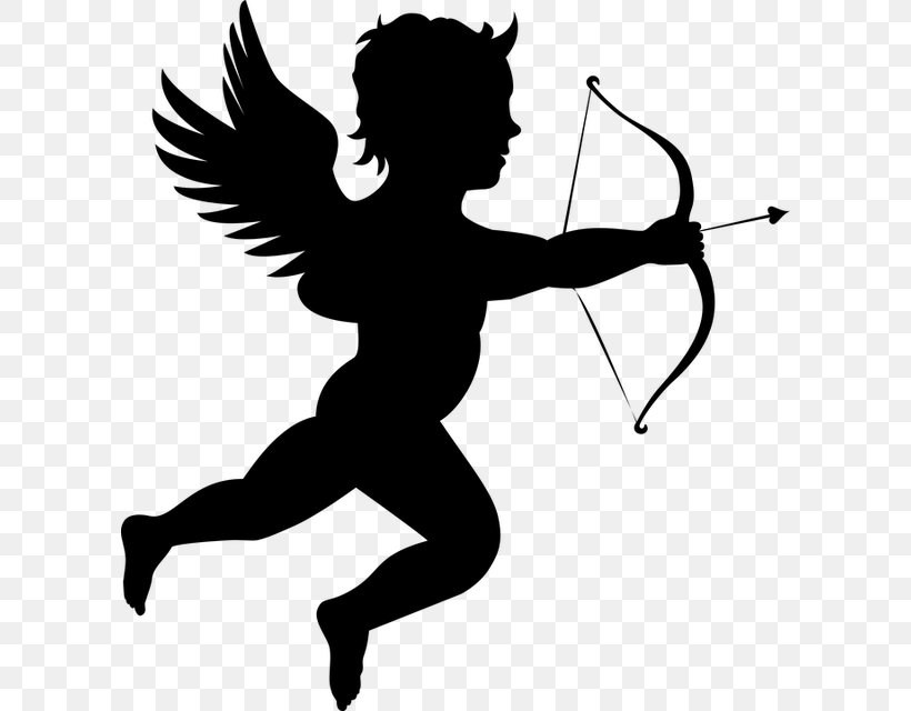 Cherub Cupid Silhouette Clip Art, PNG, 602x640px, Cherub, Arm, Black And White, Cupid, Fictional Character Download Free