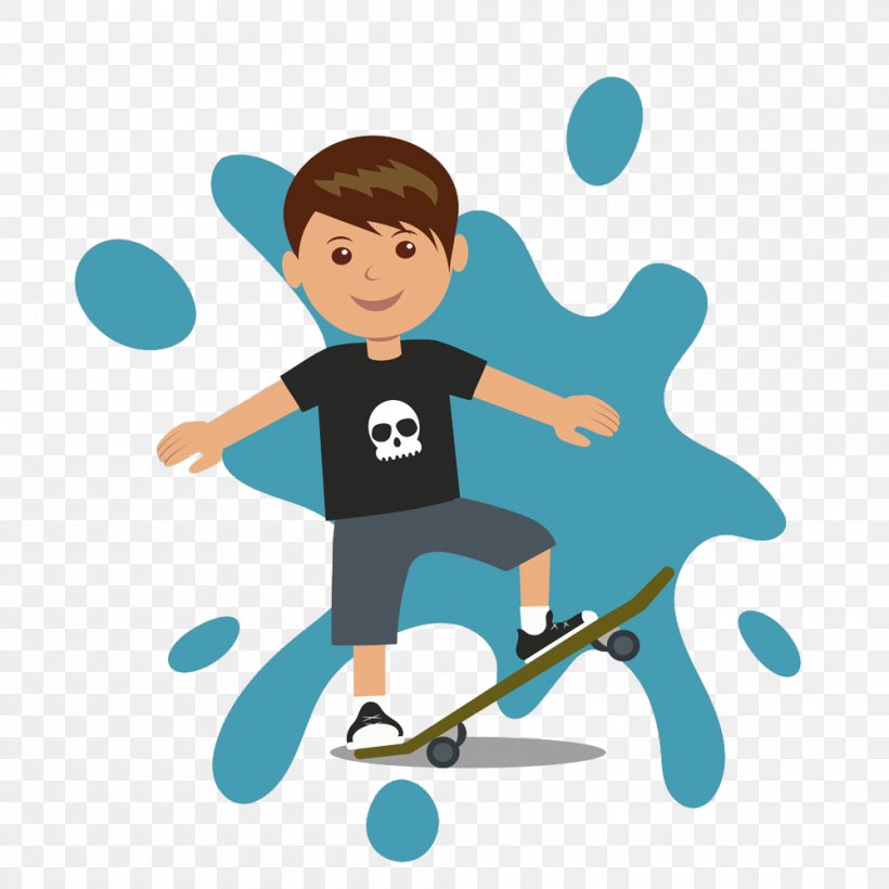 Skateboard Cartoon Illustration, PNG, 1000x1000px, Skateboard, Art, Blue, Boy, Cartoon Download Free