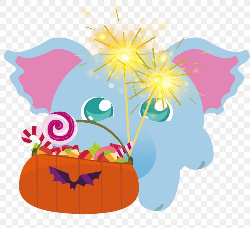 The Little Elephant Who Sells Candy, PNG, 3542x3238px, Elephant, Art, Clip Art, Fireworks, Floral Design Download Free