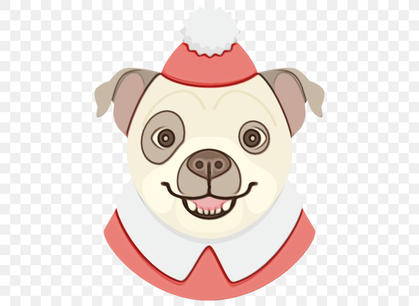 Pug Snout Puppy Christmas Ornament M Breed, PNG, 600x600px, Watercolor, Breed, Cartoon, Christmas Ornament M, Dog Download Free