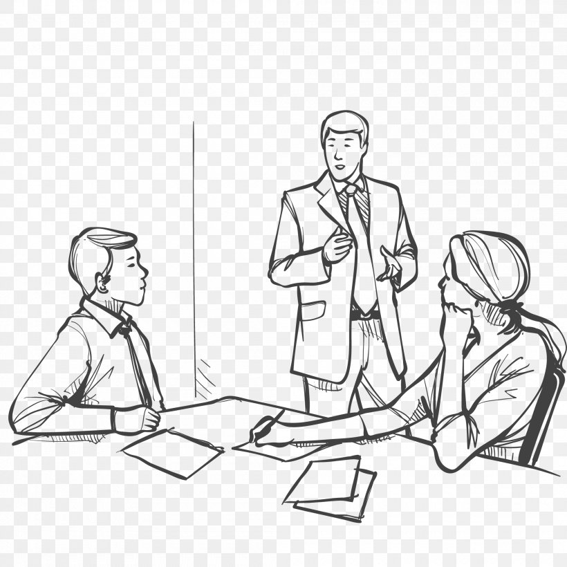 Meeting Business Drawing Illustration, PNG, 2100x2100px, Watercolor, Cartoon, Flower, Frame, Heart Download Free