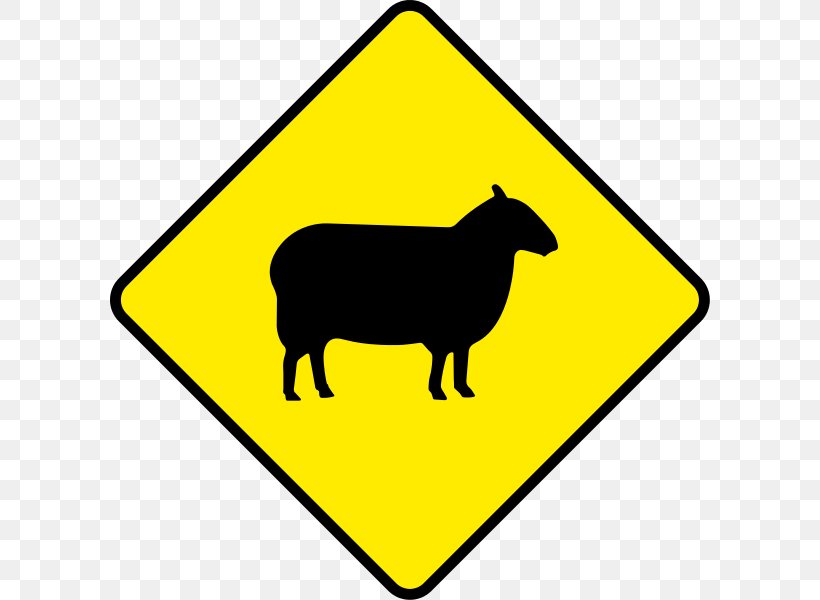 Sheep Traffic Sign Road Warning Sign Cattle, PNG, 600x600px, Sheep, Area, Black And White, Bridge, Cattle Download Free