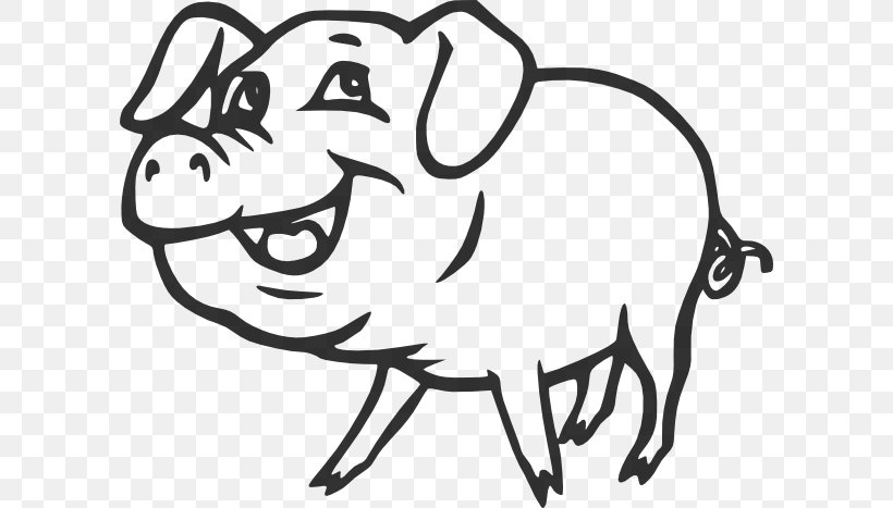Large White Pig Black And White Drawing Clip Art, PNG, 600x467px, Watercolor, Cartoon, Flower, Frame, Heart Download Free