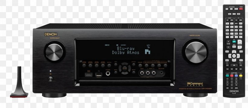 AV Receiver Denon AVR-X1300W Surround Sound Home Theater Systems, PNG, 1365x595px, 4k Resolution, Av Receiver, Audio, Audio Equipment, Audio Receiver Download Free