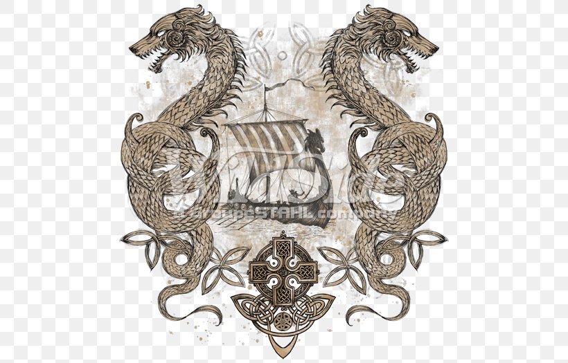 T-shirt Viking Ships Hoodie Dragon, PNG, 525x525px, Tshirt, Art, Big Cats, Boat, Carnivoran Download Free