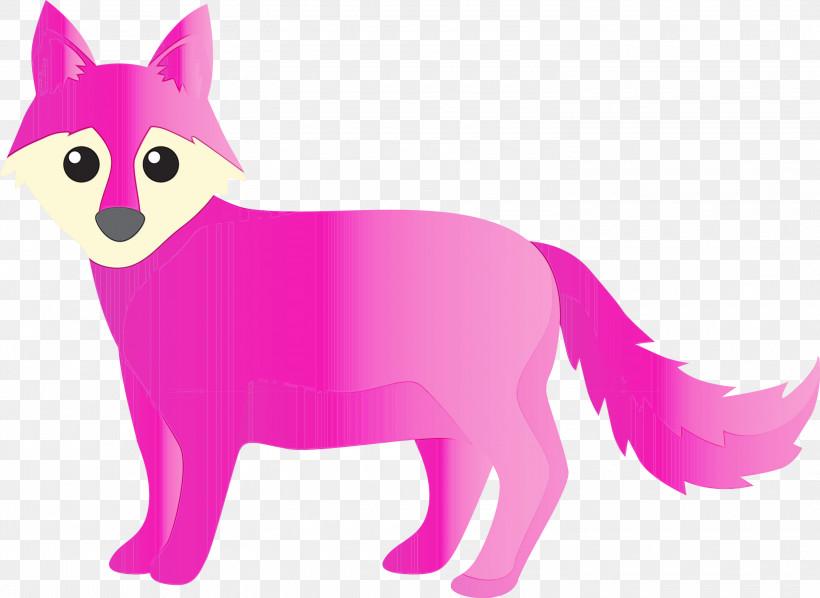 Pink Purple Cartoon Tail Animation, PNG, 3000x2190px, Watercolor Fox, Animal Figure, Animation, Cartoon, Magenta Download Free
