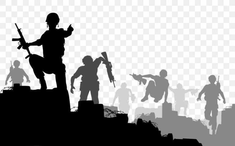 Silhouette Soldier War, PNG, 886x550px, Silhouette, Black And White, Communication, Human Behavior, Illustrator Download Free