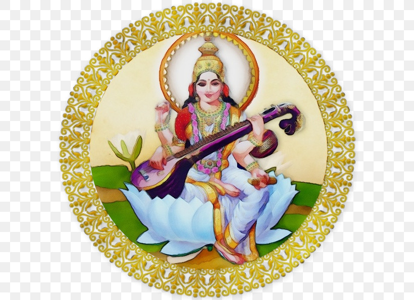 Saraswati, PNG, 600x595px, Watercolor, Devi, Goddess, Paint, Saraswati Download Free