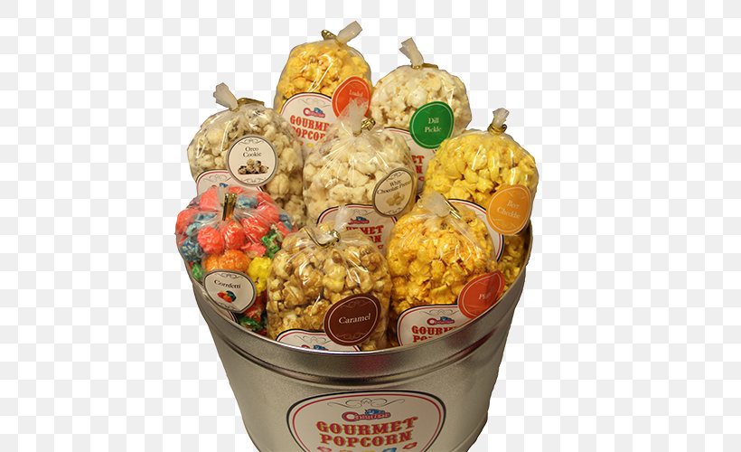 Popcorn Vegetarian Cuisine Junk Food Food Gift Baskets, PNG, 500x500px, Popcorn, Basket, Cuisine, Dish, Flavor Download Free