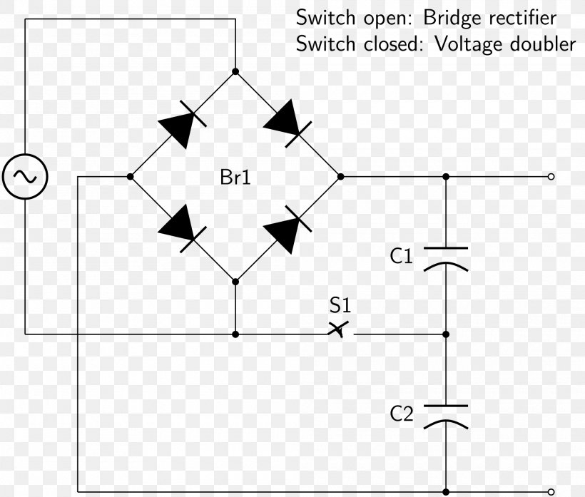 Rectifier Voltage Multiplier Voltage Doubler Diode Bridge Voltage Regulator, PNG, 2000x1701px, Rectifier, Area, Black And White, Circuit Diagram, Diagram Download Free