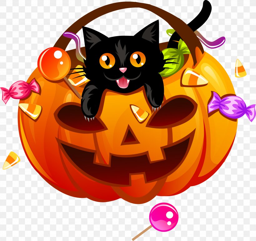 Halloween Trick-or-treating Clip Art, PNG, 3838x3620px, Halloween, Black Cat, Carnivoran, Cartoon, Cat Download Free