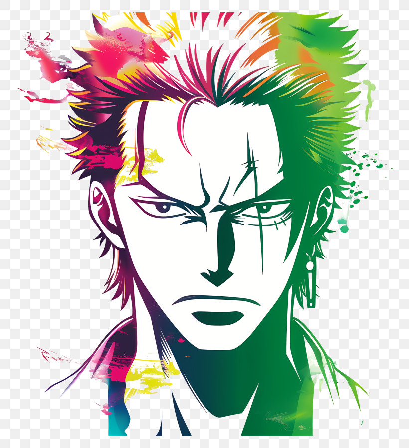 One Piece Roronoa Zoro - Colorful Anime Man Character Illustration PNG